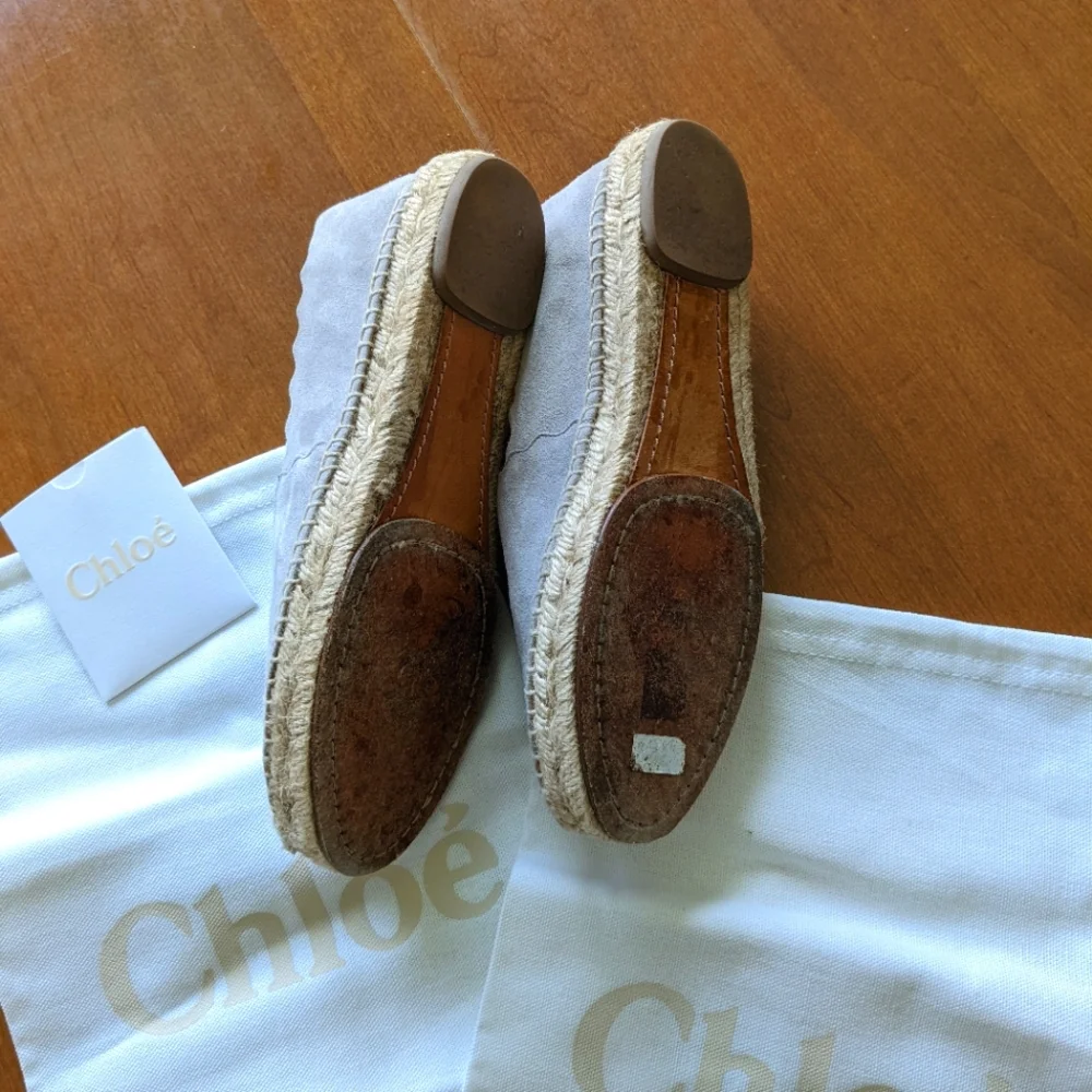NEW Chloe Gray Scalloped Suede Espadrilles 37/7